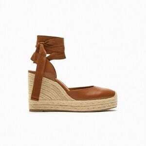 Zara Lace Up Leather Wedges Brown Size 10